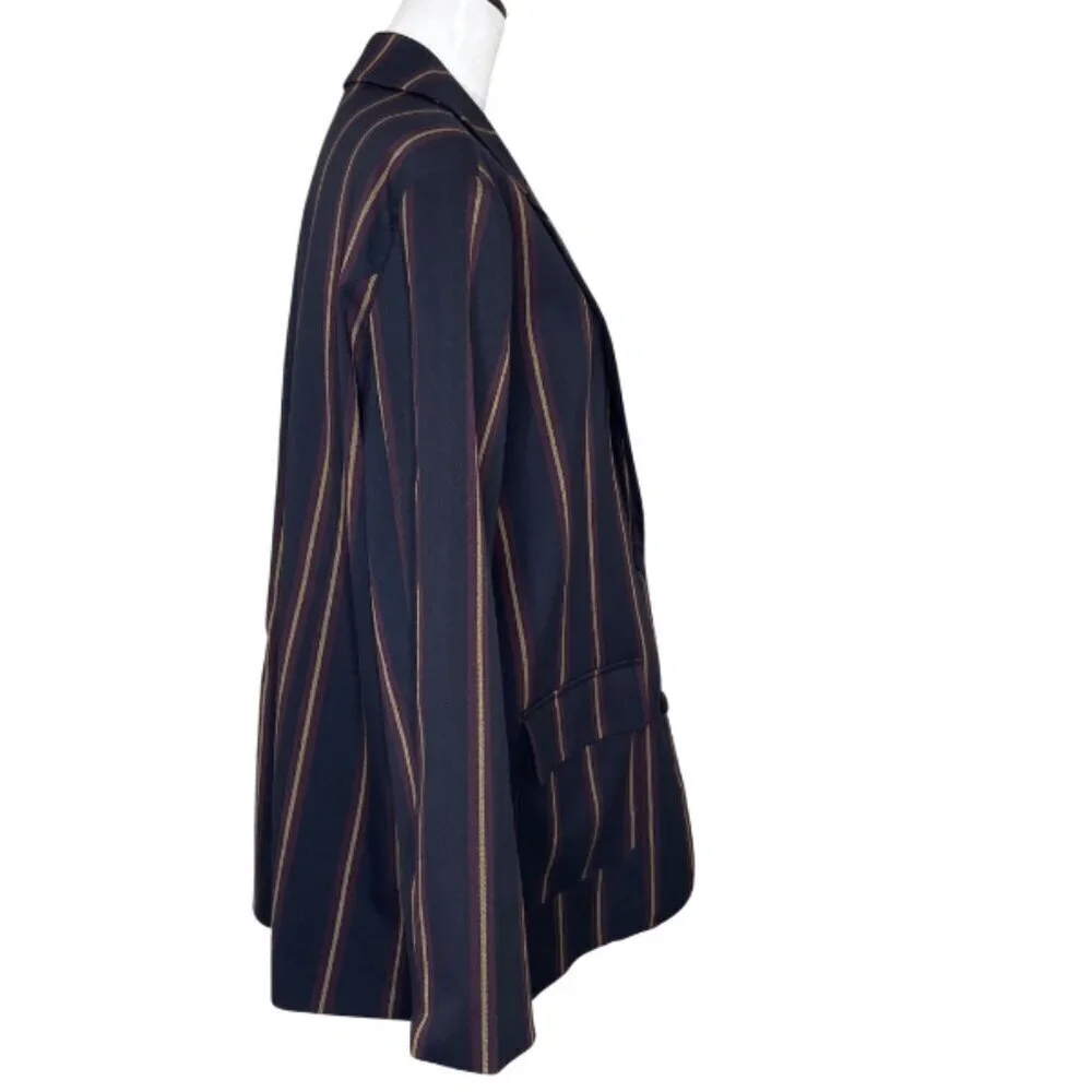 Forever 21 Dark Academia Striped Blazer Burgundy Gold Size M Preppy